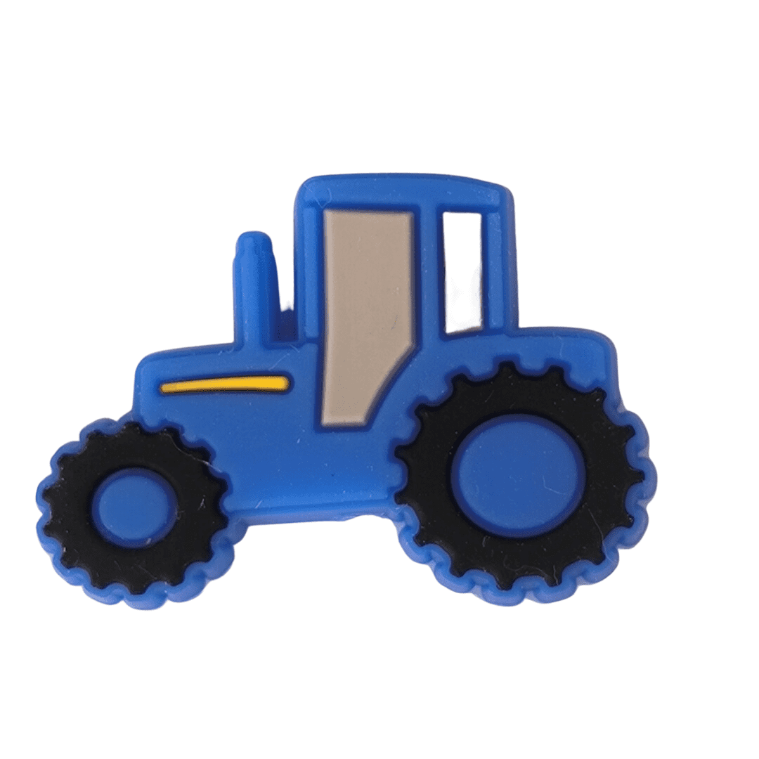 attache tétine garçon, turquoise et gris, tracteur